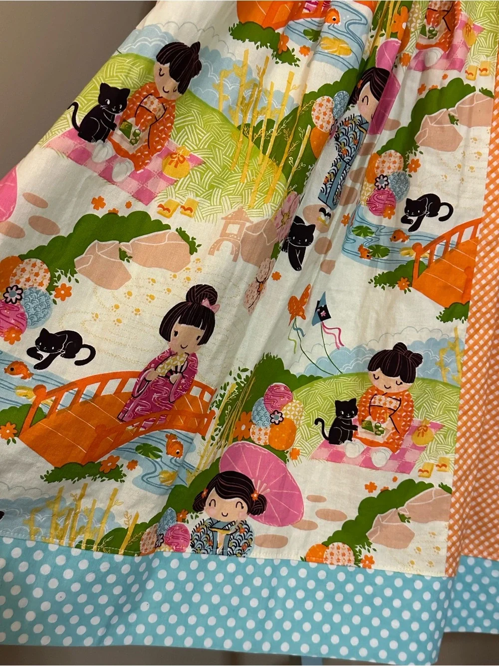 Girls Sz 8 RED THREAD STITCHES Boutique Dress w/ Kokeshi Style Fabric